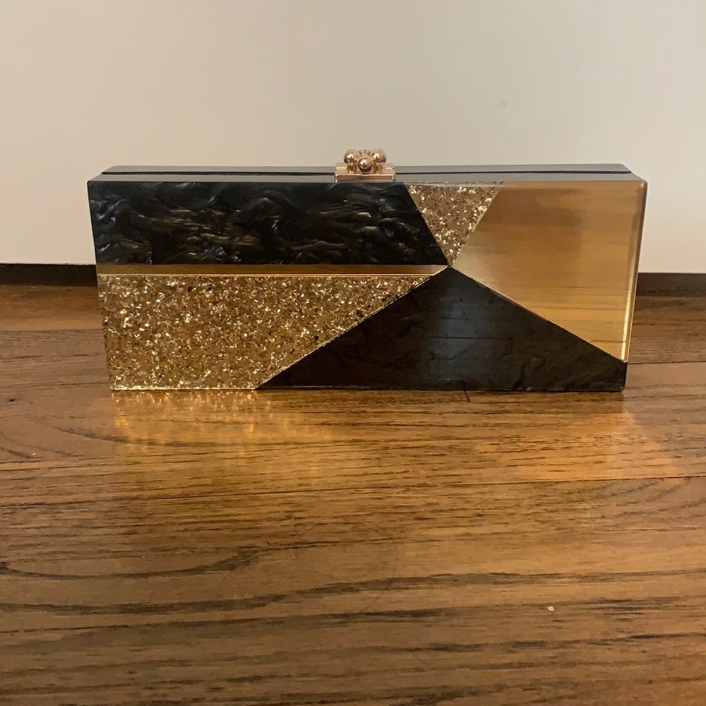 Edie Parker Acrylic Black & Gold Evening Clutch
